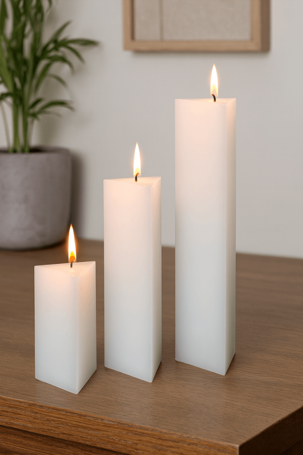 Prism candles in plain white finish – CANDLE MAKERS South Africa