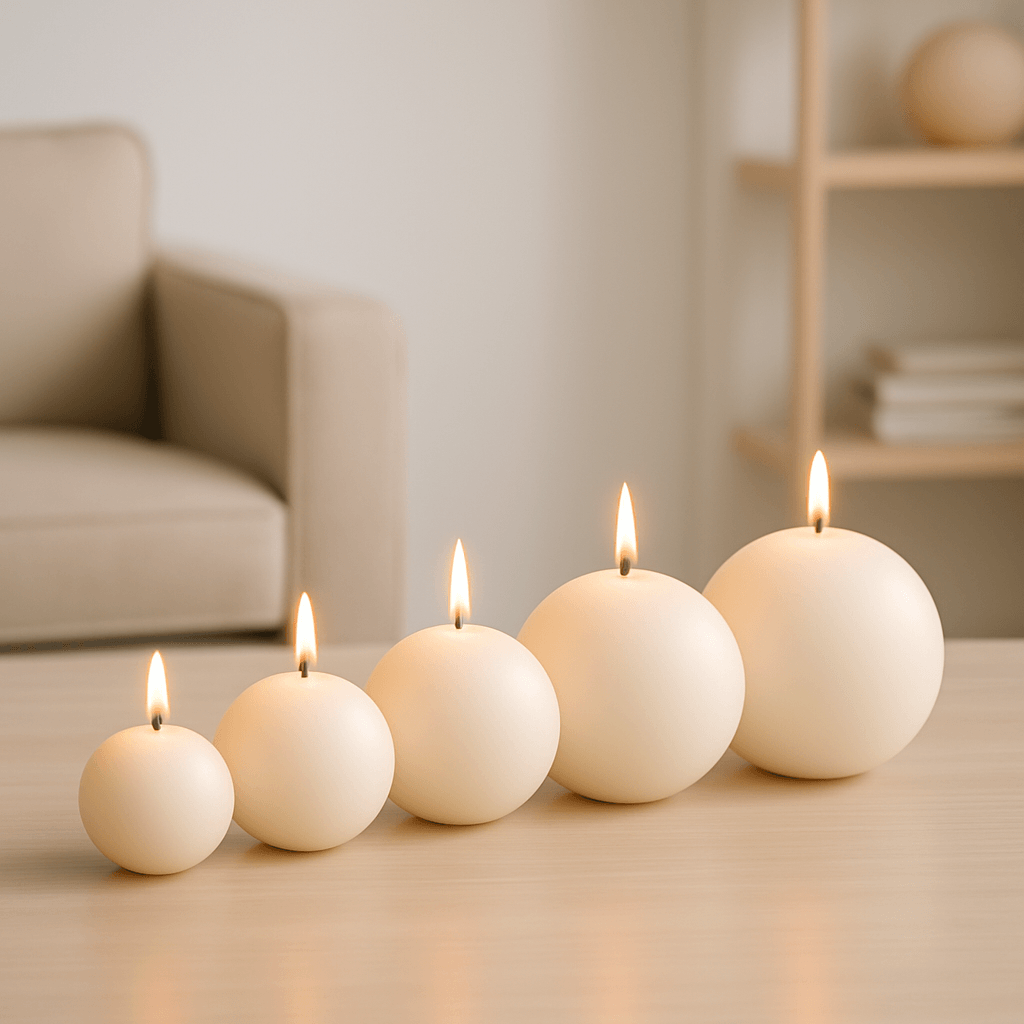 Ball candles in plain white finish – CANDLE MAKERS South Africa
